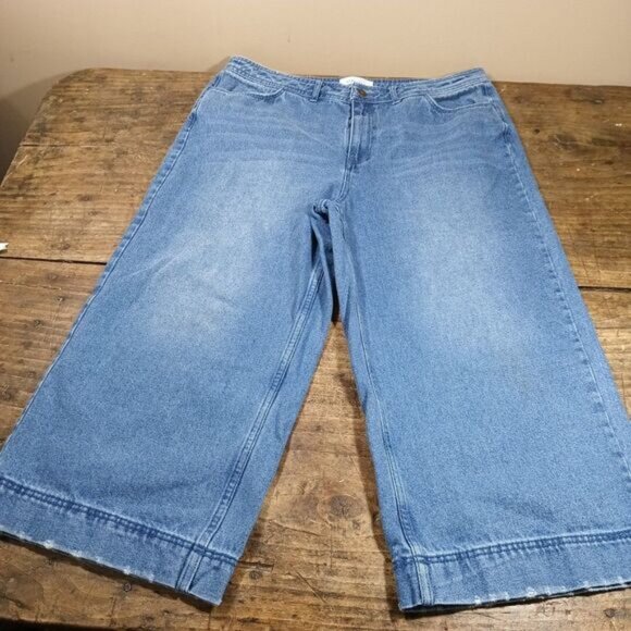 POPSUGAR Sz 18 Cropped Jeans Denim Capri Wide Leg 100% Cotton - Picture 1 of 10